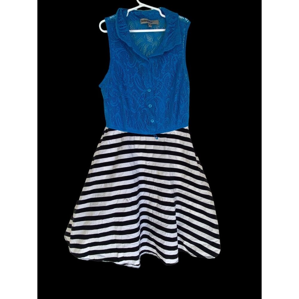 Girl Bailey Blue playful striped Color blocking  Dress